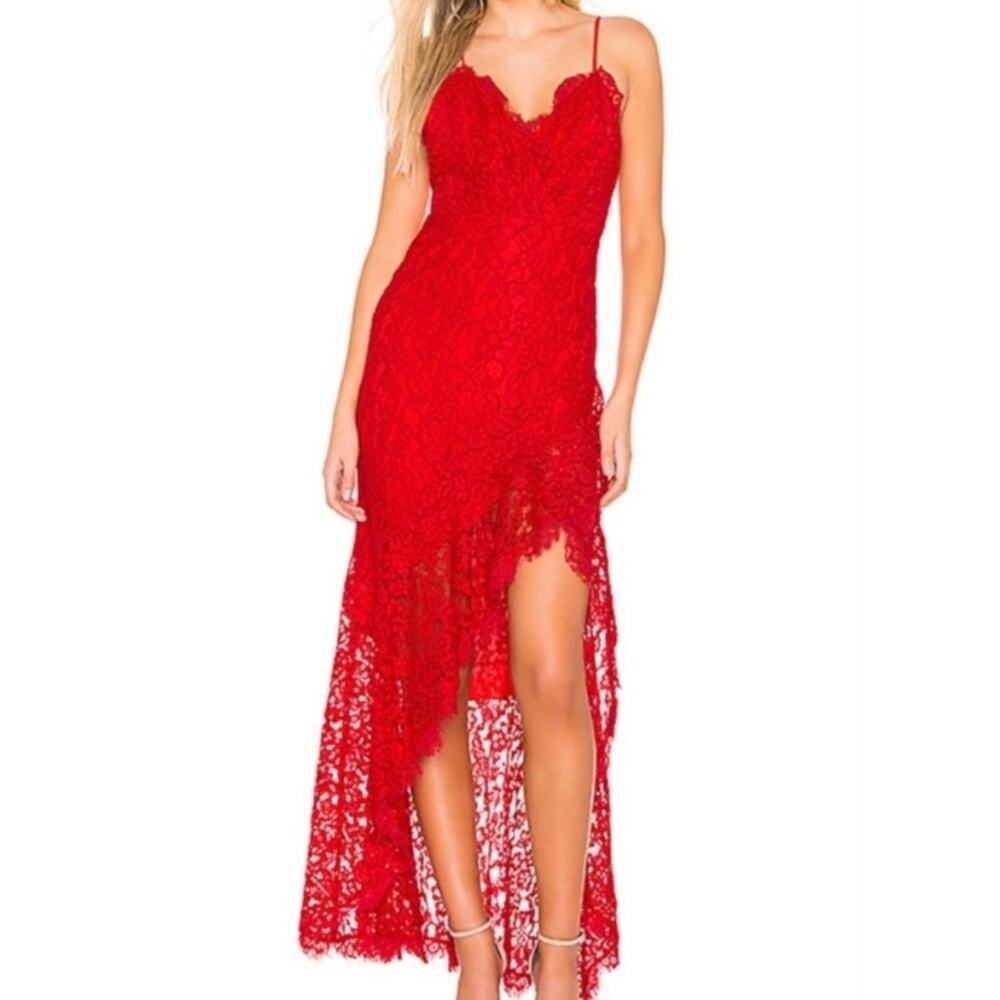 Majorelle Red Lace Tiered Asymmetric dress size small